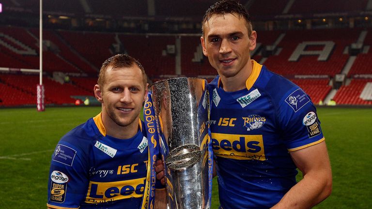 Burrow and Sinfield after Leeds Rhinos' Super League Grand Final win in 2011