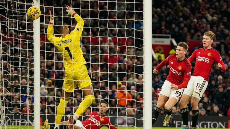Scott McTominay scores his and Manchester United&#39;s second goal of the game