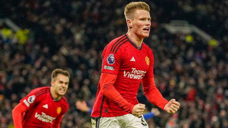 Manchester United's Scott McTominay celebrates after scoring his side's second goal
