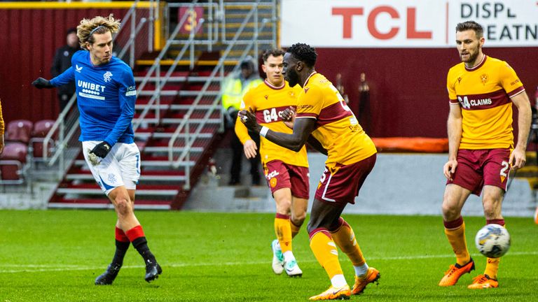 Todd Cantwell scores Rangers' second goal against Motherwell