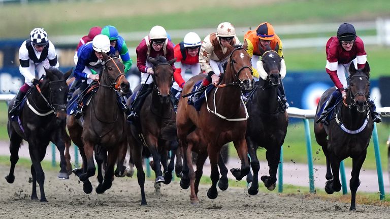 Sea Me Dance ridden by Robert Havlin (fifth right) wins The Boost Your Acca-Fenwa With BetUK Handicap at Lingfield Park