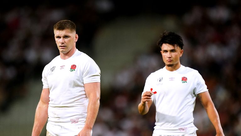 England&#39;s Owen Farrell (left) and Marcus Smith during the Rugby World Cup 2023, Pool D match at Stade Pierre Mauroy in Lille, France. Picture date: Saturday October 7, 2023.