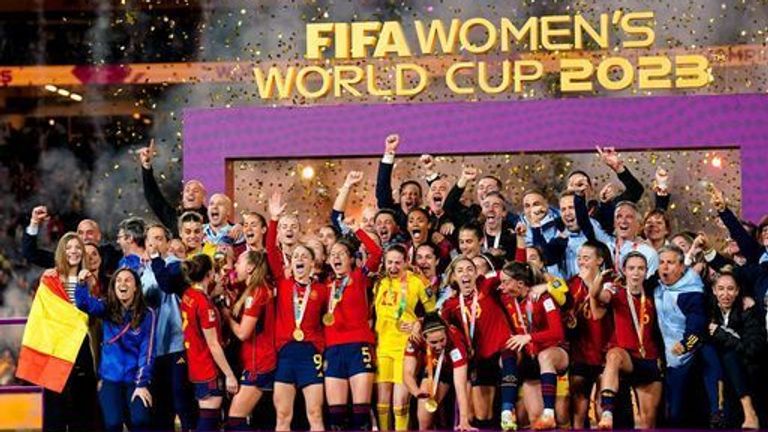 Spain celebrating winning the 2023 Women's World Cup