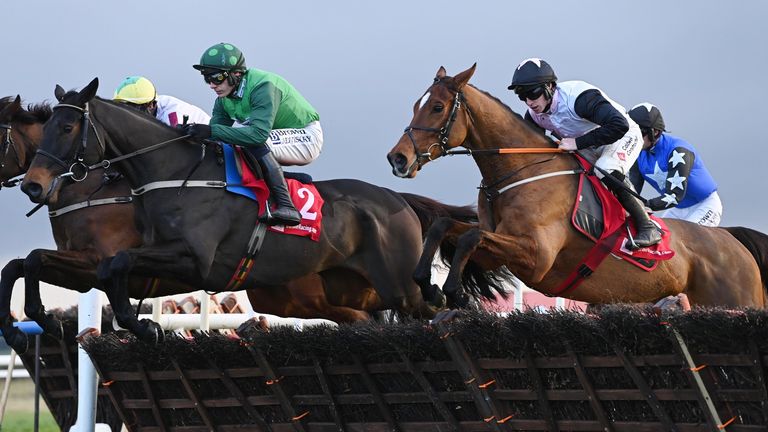 Teahupoo and Jack Kennedy (black sleeves) win the Bar One Racing Hatton&#39;s Grace Hurdle from Impaire Et Passe 