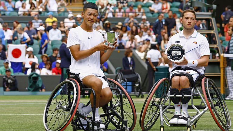 Tokito Oda (left) beat Alfie Hewett in the men's wheelchair singles final at the Wimbledon 
