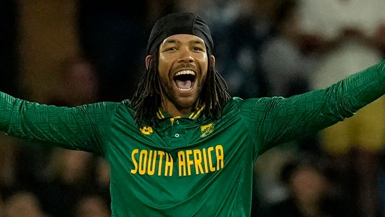 South Africa's Tony de Zorzi celebrates after his maiden ODI hundred, vs India (Associated Press)