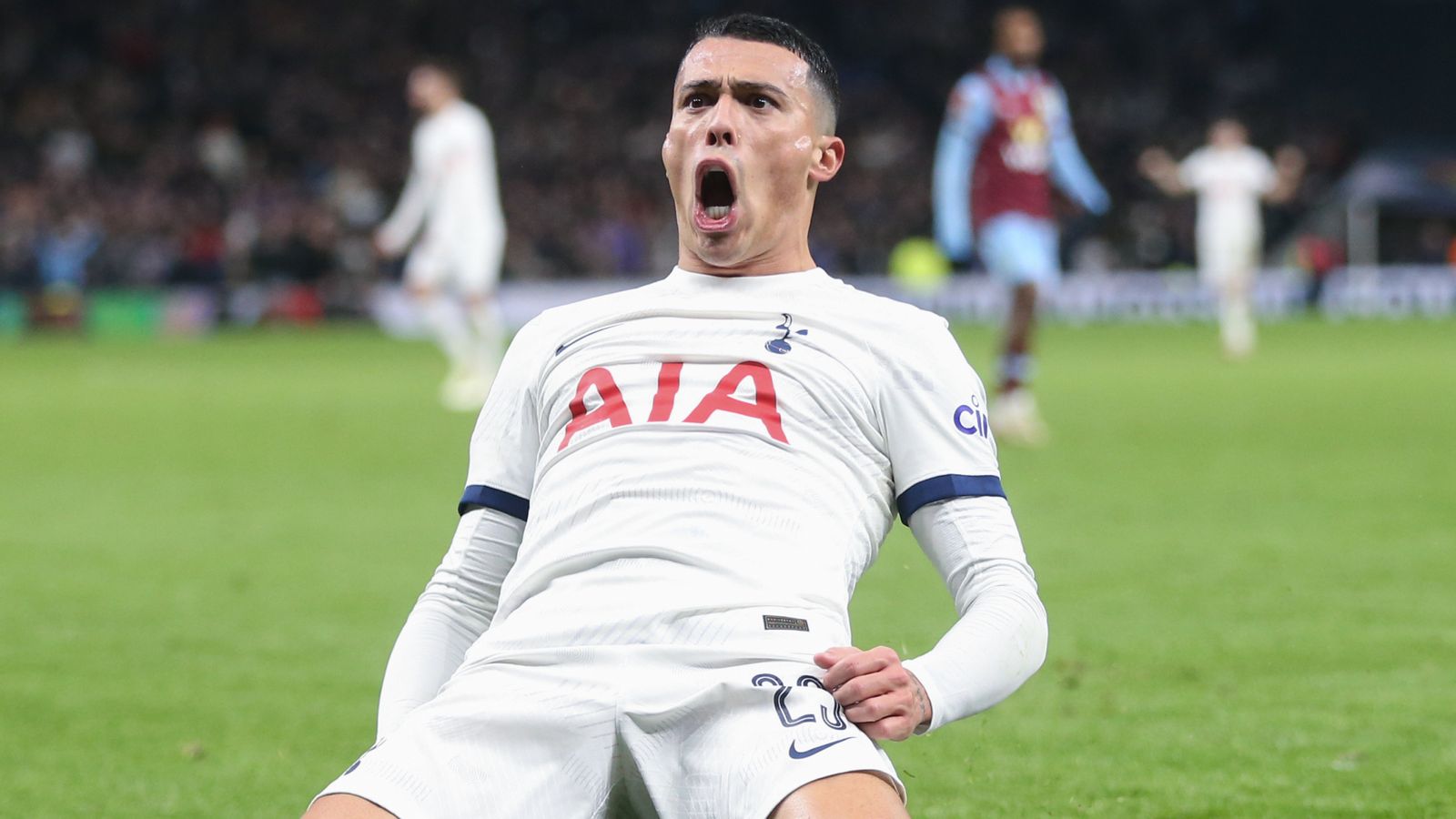 Pedro Porro celebrates after scoring the winning goal for Tottenham against Burnley in the FA Cup.