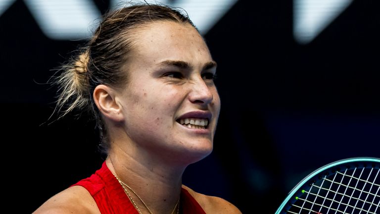 MELBOURNE, VIC - JANUARY 19: Aryna Sabalenka of Belarus in action during the 3rd round of the 2024 Australian Open on January 19 2024, at Melbourne Park in Melbourne, Australia. (Photo by Jason Heidrich/Icon Sportswire) (Icon Sportswire via AP Images)