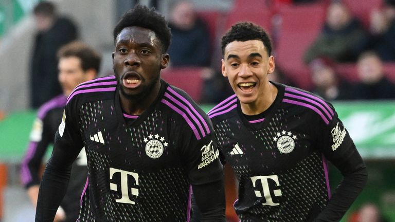 Alphonso Davies snd Jamal Musiala celebrate after Bayern go 2-0 up (AP)