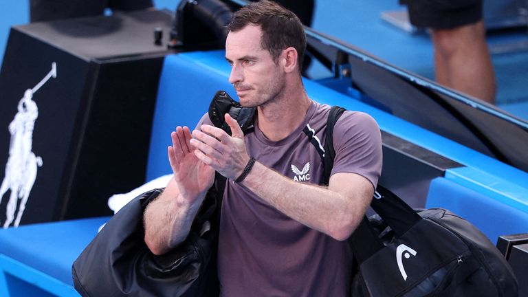 Britain's Andy Murray walks off the court after losing against Argentina's Tomas Martin Etcheverry during their men's singles match on day two of the Australian Open tennis tournament in Melbourne on January 15, 2024. (Photo by Martin KEEP / AFP) / -- IMAGE RESTRICTED TO EDITORIAL USE - STRICTLY NO COMMERCIAL USE -- 