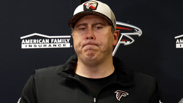 Atlanta Falcons head coach Arthur Smith speaks during a press conference after an NFL football game Sunday, Jan. 7, 2024, in New Orleans. (AP Photo/Butch Dill)