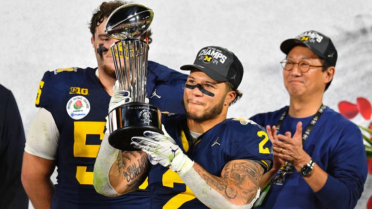 Blake Corum led Michigan into their first college football playoff championship game with victory over Alabama in the Rose Bowl