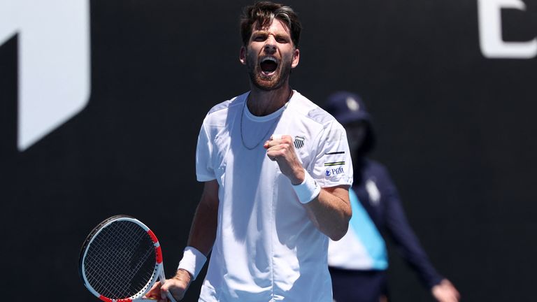 Britain's Cameron Norrie reacts after a point against Peru's Juan Pablo Varillas during their men's singles match on day three of the Australian Open tennis tournament in Melbourne on January 16, 2024. (Photo by David GRAY / AFP) / -- IMAGE RESTRICTED TO EDITORIAL USE - STRICTLY NO COMMERCIAL USE --