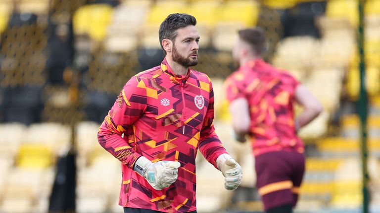 LIVINGSTON, SCOTLAND - JANUARY 02: Hearts' Craig Gordon warms up during a cinch Premiership match between Livingston and Heart of Midlothian at the Tony Macaroni Arena, on January 02, 2024, in Livingston, Scotland. (Photo by Roddy Scott / SNS Group)