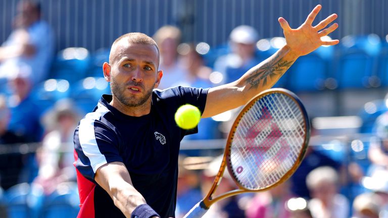 Great Britain&#39;s Dan Evans in action at the Davis Cup