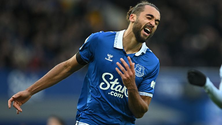 Dominic Calvert-Lewin reacts after missing a chance