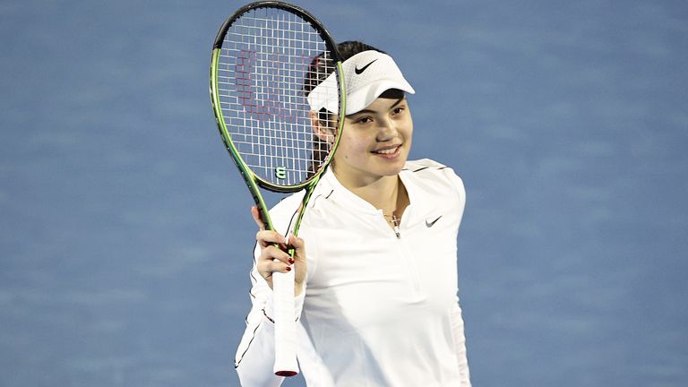 Emma Raducanu of Great Britain acknowledges the crowd on winnin her match against Elena-Gabriela Ruse of Romania during the 2024 Women&#39;s ASB Classic at ASB Tennis Centre on January 02, 2024 in Auckland, New Zealand. (Photo by Dave Rowland/Getty Images)