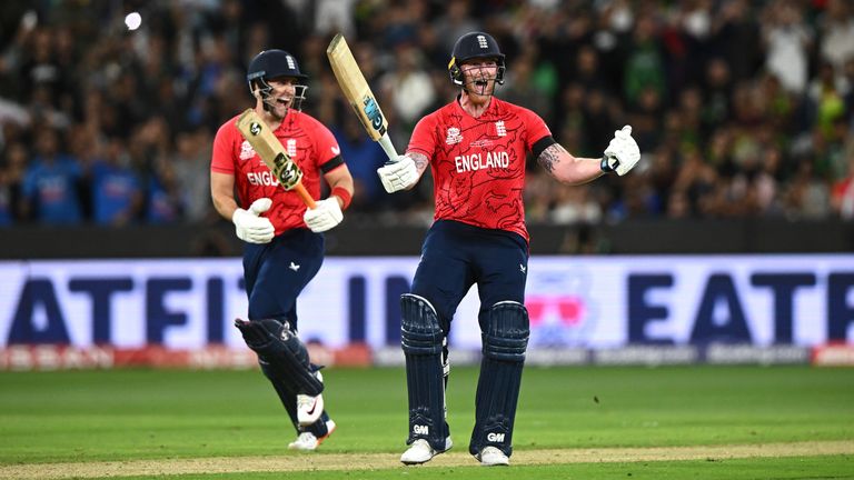England&#39;s Ben Stokes hit the winning runs against Pakistan as they claimed the T20 World Cup title in Melbourne in 2022