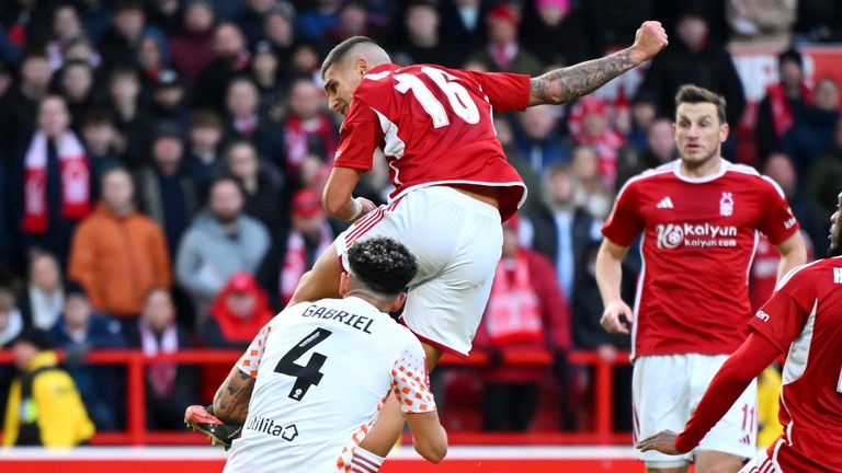 Nicolas Dominguez pulls a goal back for Nottingham Forest against Blackpool