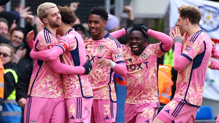 Patrick Bamford is mobbed by his team-mates after scoring a spectacular goal against Peterborough