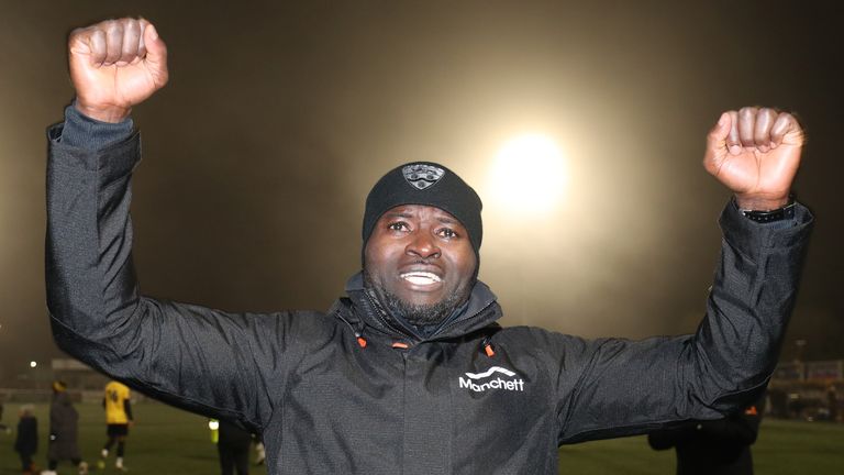 George Elokobi was in tears as he celebrated Maidstone United reaching the FA Cup third round with victory over Barrow