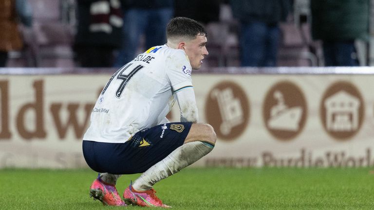 Dundee's Dara Costelloe looks dejected at full time 