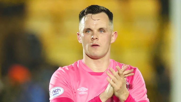 LIVINGSTON, SCOTLAND - JANUARY 02: Hearts' Lawrence Shankland celebrates at full-time during a cinch Premiership match between Livingston and Heart of Midlothian at the Tony Macaroni Arena, on January 02, 2024, in Livingston, Scotland. (Photo by Roddy Scott / SNS Group)