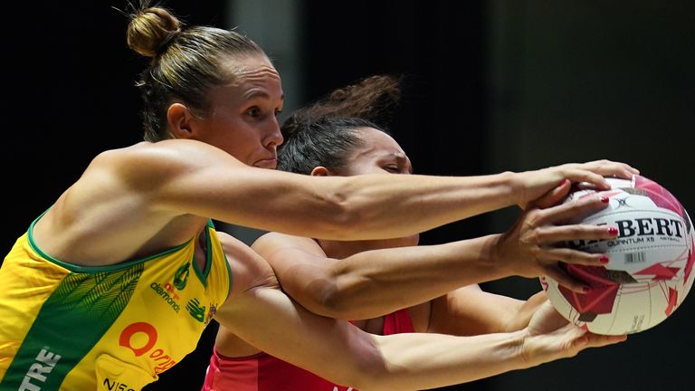 England's Imogen Allison (right) and Australia's Paige Hadley during the final of the 2024 Vitality Netball Nations Cup at the First Direct Arena, Leeds. Picture date: Sunday January 28, 2024. 