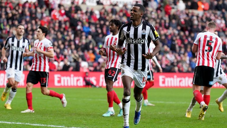 Newcastle striker Alexander Isak celebrates at the Stadium of Light