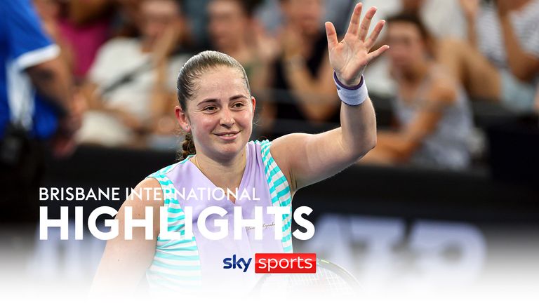 Jelena Ostapenko of Latvia waves to the crowd after she won her match against Karolina Pliskova of the Czech Republic during the Brisbane International tennis tournament in Brisbane