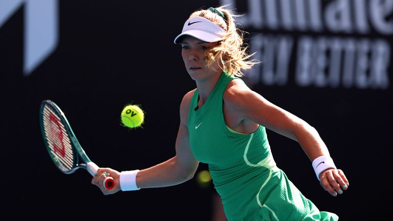 Katie Boulter in action against Zheng Qinwen during their second round match at the Australian Open