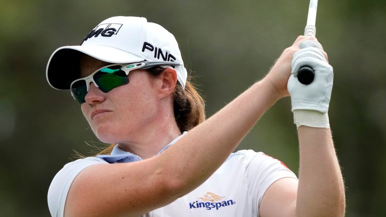 Leona Maguire, of Ireland, plays her shot from the third tee during the first round of the LPGA CME Group Tour Championship golf tournament, Thursday, Nov. 16, 2023, in Naples, Fla. (AP Photo/Lynne Sladky)