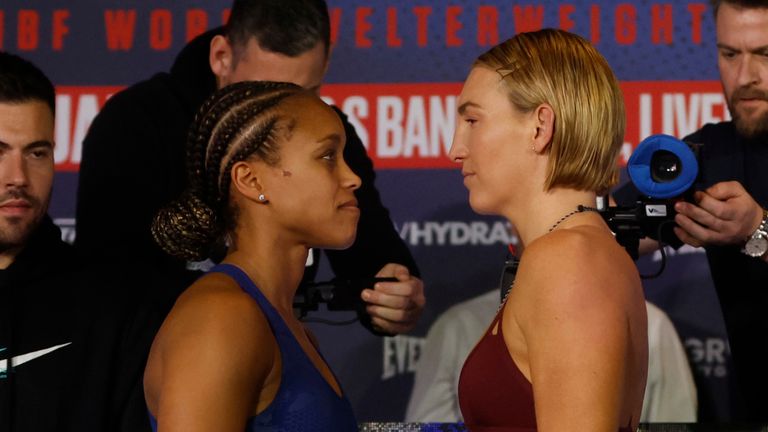 BEN SHALOM BOXXER LIVERPOOL FIGHT WEEK.M&S BANK ARENA LIVERPOOL 19/01/2024 .PIC LAWRENCE LUSTIG/BOXXER.(PICS FREE FOR EDITORIAL USE ONLY).WEIGH IN, THE TITANIC HOTEL.IBF WORLD WELTERWEIGHT CHAMPIONSHIP.NATASHA JONAS v MIKAELA MAYER