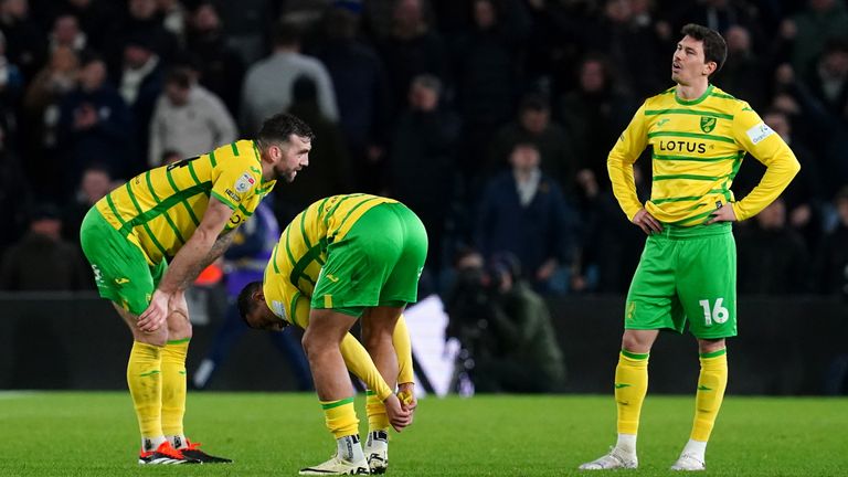Norwich players look dejected at full-time