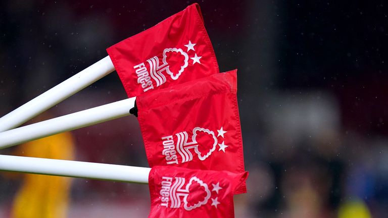 A general view of Nottingham Forest branded corner flags at the end of the Premier League match at the City Ground, Nottingham. Picture date: Friday August 18, 2023.