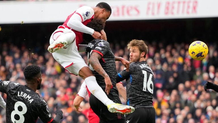 Gabriel climbs highest to score Arsenal's opener against Crystal Palace