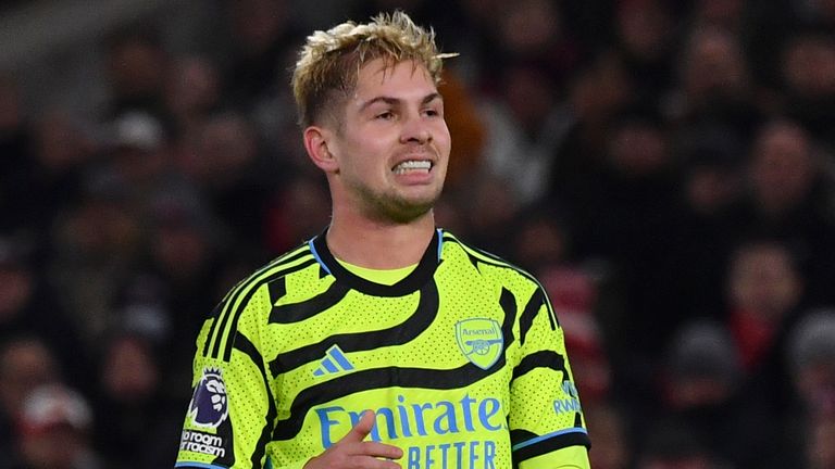 Emile Smith Rowe rues a missed chance against Nottingham Forest