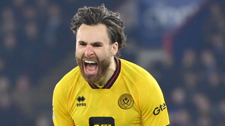 Ben Brereton Diaz celebrates after giving Sheffield United an early lead at Crystal Palace