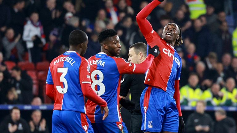 Eberechi Eze celebrates after scoring his second goal against Sheffield United