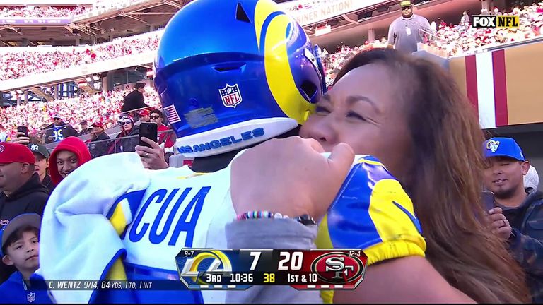 Puka Nacua celebrates with mum after breaking two rookie records on back to back plays