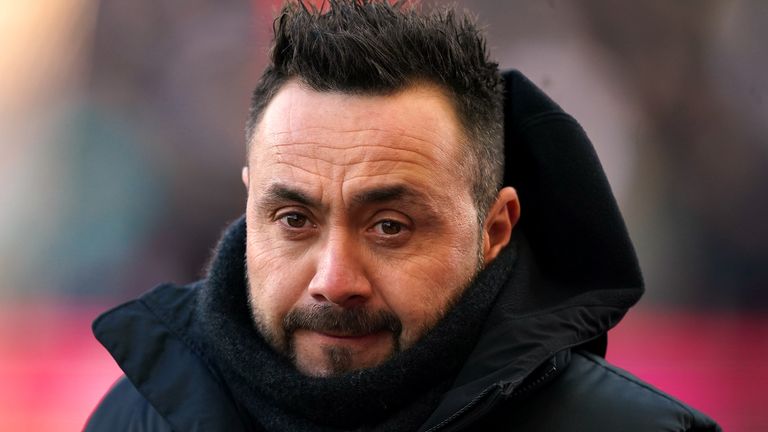 Brighton and Hove Albion manager Roberto De Zerbi during the Emirates FA Cup Third Round match at the Bet365 Stadium, Stoke-on-Trent. Picture date: Saturday January 6, 2024.