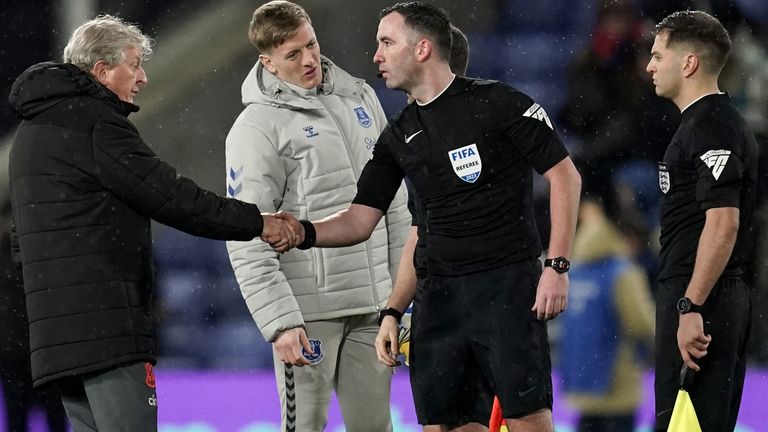 Crystal Palace manager Roy Hodgson shakes hands with referee Chris Kavanagh after the Emirates FA Cup Third Round match at Selhurst Park, London. Picture date: Thursday January 4, 2024.