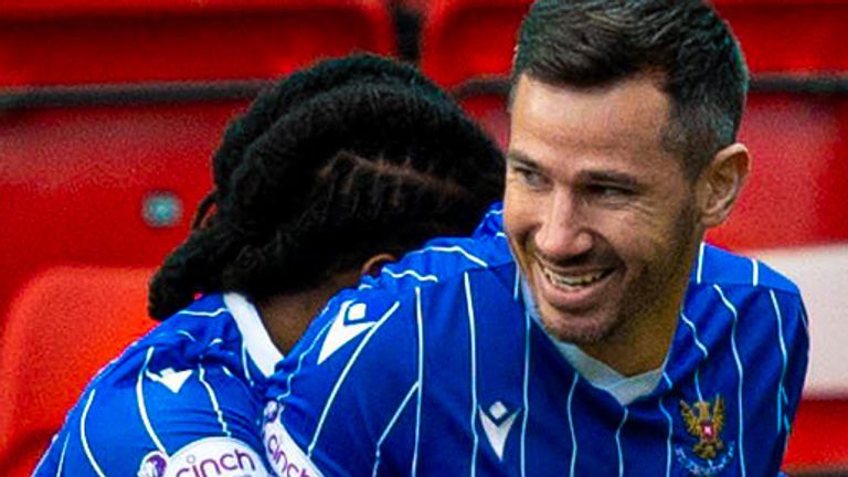 PERTH, SCOTLAND - JANUARY 27: St Johnstone's Ryan McGowan celebrates scoring to make it 1-0 during a cinch Premiership match between St Johnstone and Motherwell at McDiarmid Park, on January 27, 2024, in Perth, Scotland. (Photo by Ross Parker / SNS Group)