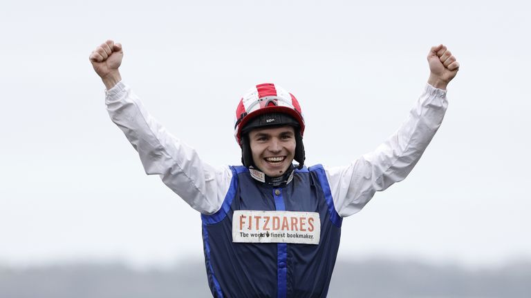 Ben Jones celebrates his first Cheltenham winner aboard Shakem Up&#39;arry