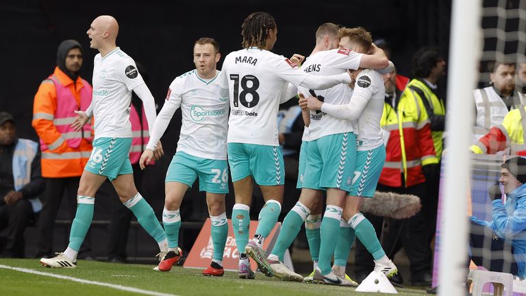 Southampton celebrate their late equaliser at Watford in the FA Cup