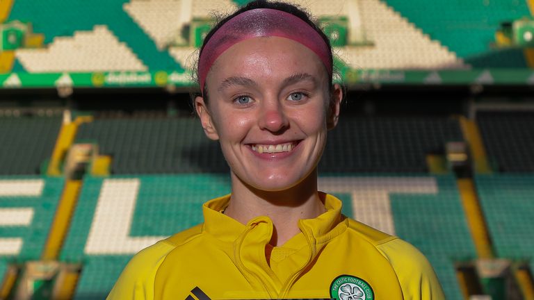 Caitlin Hayes accepts the Parks Motor Group SWPL Player of the Month Award for December 2023. Celtic Park, Parkhead, 05/01/2024. Image Credit: Colin Poultney/SWPL