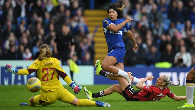 Lauren James gives Chelsea a first-half lead against Manchester United