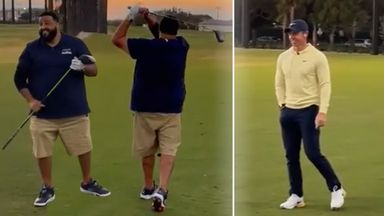 Rory and Zhang warm up ahead of exhibition and are joined by... DJ Khaled!