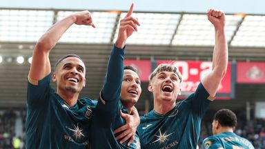 Ronald of Swansea City (C) celebrates his second goal with Kyle Naughton (L) and Przemyslaw Placheta