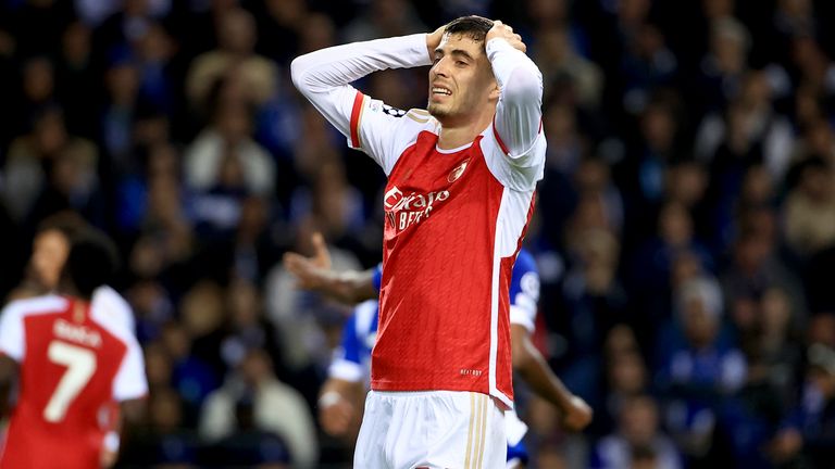 Arsenal's Kai Havertz reacts on a frustrating night in Porto